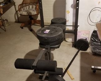 Weight bench & weights, wood desk chair