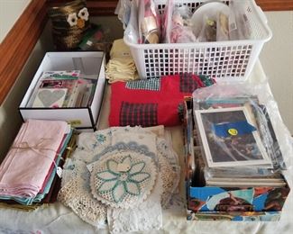 Vintage linens and postcards