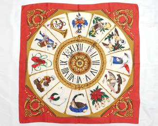 Vintage 1980s Echo Twelve Days of Christmas silk scarf