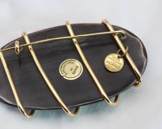 Reverse of Vintage Signed Gerda Lynggaard Pour Monies Copenhagen brooch, horn wrapped with gold plated wire