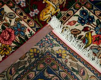 Back detail of the other authentic Persian rug, Bakhtiari garden pattern with animals, 41" by 63"