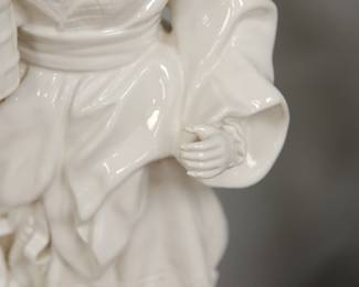 Detail on the pair of c. 1973 Chapman chinoiserie blanc de chine lamps