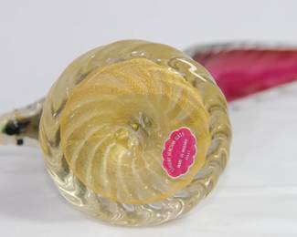 Detail of the mid century Murano Glass handblown pheasant figures retaining their original labels