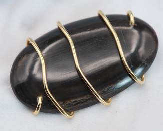 Vintage Signed Gerda Lynggaard Pour Monies Copenhagen brooch, horn wrapped with gold plated wire