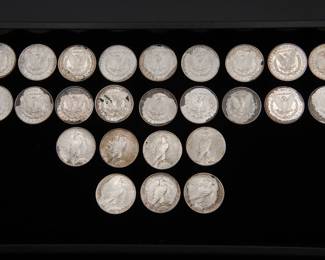 Detail on the Twenty Five old silver dollars, eighteen (18) Morgan Silver Dollars and seven (7) Peace Silver Dollars