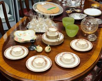 Antique Copeland Spode luncheon service with banded fruit designs on the border