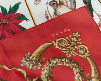 Detail of vintage 1980s Echo Twelve Days of Christmas silk scarf