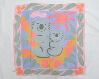 1986 Ken Done 'Koala Bear & Cub' silk scarf, made in Japan