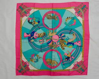 Hermès, a 'Circus' silk scarf, designed by Annie Faivre, 1983.  90 x 90 cm