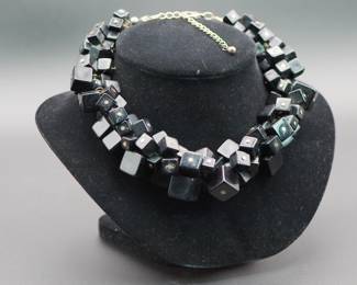 Vintage chunky cube black and gold choker necklace