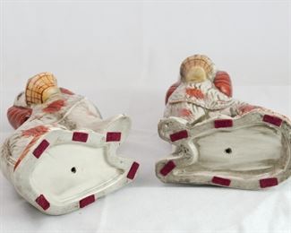 Pair of Staffordshire Style Red Spaniels with Baskets, 6 1/2" tall