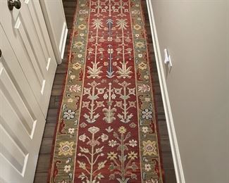 Lovely vintage woven wool Soumak runner rug in excellent condition.  Wool on cotton, 125" long (10 1/2 feet) and 30" wide.