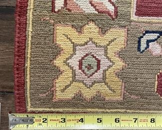 Detail on the lovely Soumak runner in excellent condition.  Wool on cotton, 125" long (10 1/2 feet) and 30" wide.