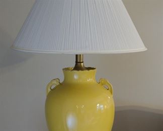 Vintage Frederick Cooper lamp in a Chinese monochrome style Imperial yellow  form.  17" tall to bottom of socket, 30" tall to finial, shown while not lit.