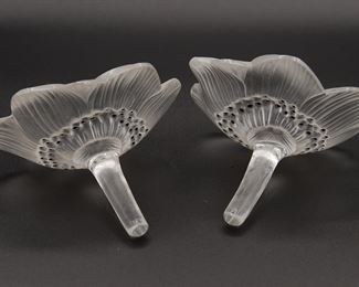 Pair of signed Lalique anemone flowers, 4" across and 3 1/2" long.