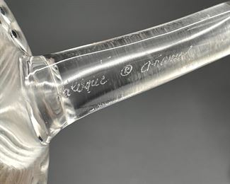 Pair of signed Lalique anemone flowers, 4" across and 3 1/2" long.