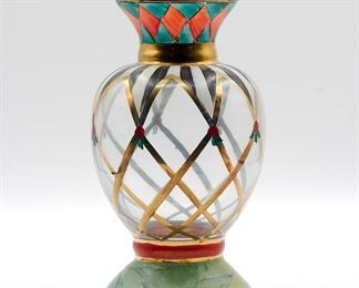 Vintage MacKenzie Childs painted vase, approximately 10" tall