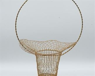 Antique bent and twisted wire form large centerpiece basket, probably French in origin