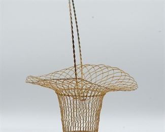 Another view of the antique bent and twisted wire form large centerpiece basket, probably French in origin