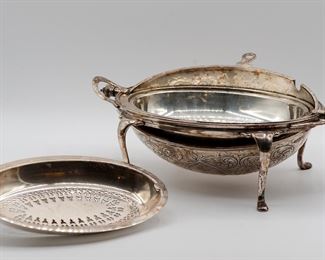 Another view of the gorgeous antique hinged lid silverplate server for hot or chilled items by James Dixon & Sons, Sheffield, England