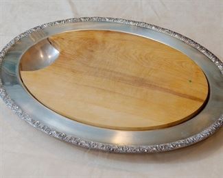 Crescent Silverware Manufacturing Company large oval meat platter with custom fitting oval cutting board!