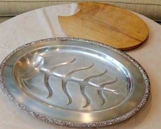 Another view of the Crescent Silverware Manufacturing Company large oval meat platter with custom fitting oval cutting board!
