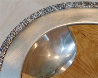 Detail on the Crescent Silverware Manufacturing Company large oval meat platter with custom fitting oval cutting board!