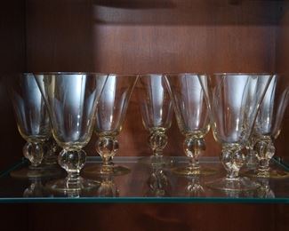 Set of eight pale yellow goblets in very fine blown glass, family history says these were purchased in France