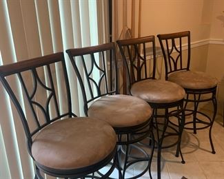 4 Tan and Black Wrought Iron Bar Stools
