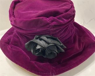 Purple Velvet Bucket Hat with Flower