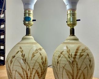 2 Stoneware Lamps with Wheat Design