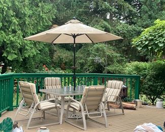 Cast Aluminum Patio Table & Chairs with Umbrella