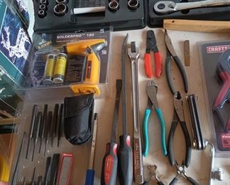 Assortment of Pliers, Long Scrapers, Punch & Chisel Set, Solder-It PRO180 Multi-Function Butane Heat Tool, Gear Ratchet Set