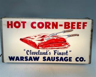 Hot Corn-Beef "Cleveland's Finest" Warsaw Sausage Co. Advertising Light-Up Sign