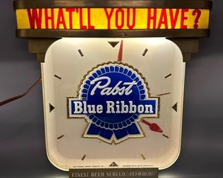 "What'll You Have" Pabst Blue Ribbon Beer Light-Up Clock