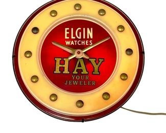 Elgin Watches Advertising Light-Up Clock from Hay Your Jeweler
