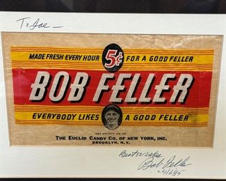 Bob Feller Candy Wrapper, from The Euclid Candy Co. Signed by Bob Feller in 1995.
