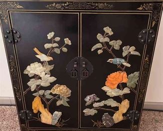  01 Small Chinese ShellEmbellished Black Cabinet 