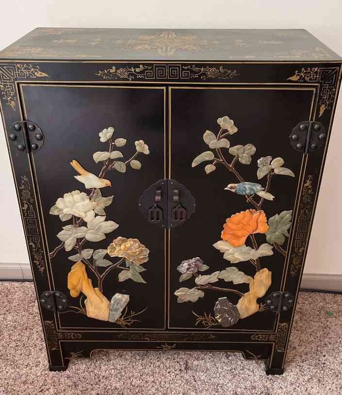  01 Small Chinese ShellEmbellished Black Cabinet 