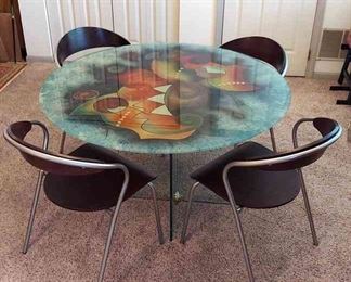 Abstract Glass Table With Bentwood Chairs