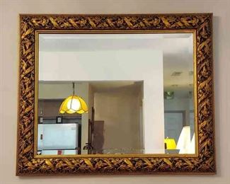 Beveled Glass Wall Mirror With Carved Look Botanical Pattern