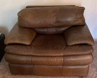 Brown Leather Overstuffed Chair by Robinson and Robinson 