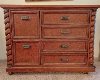 Ornate, Embossed Leather Desk Cabinet