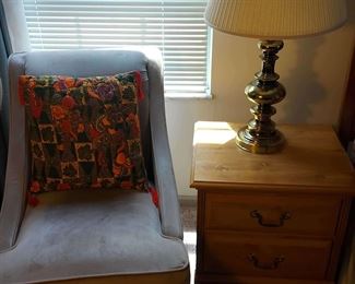 Side Chair with Bedside Table and Lamp