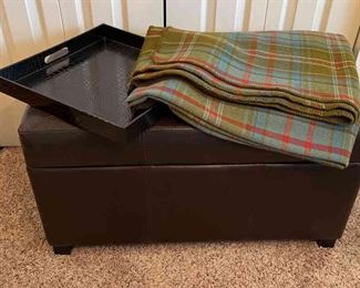 Upholstered Storage Bench With Ralph Lauren Wool Blanket