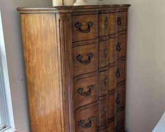 Wooden 5 Drawer Chest And Floral Arrangement 