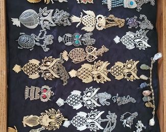 Vintage owl, turtle,  and fish necklaces 