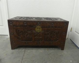 Vintage 1960s Large Ornately Hand Carved Chest - Made in Hong Kong