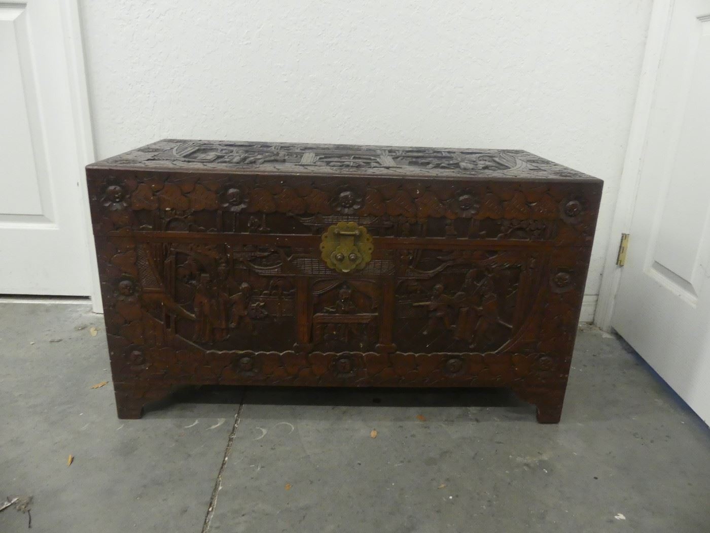 Vintage 1960s Large Ornately Hand Carved Chest - Made in Hong Kong