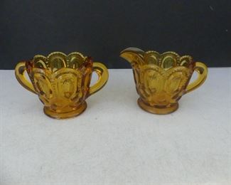 Vintage LE Smith "Moon & Stars - Amber" Open Sugar Bowl & Creamer